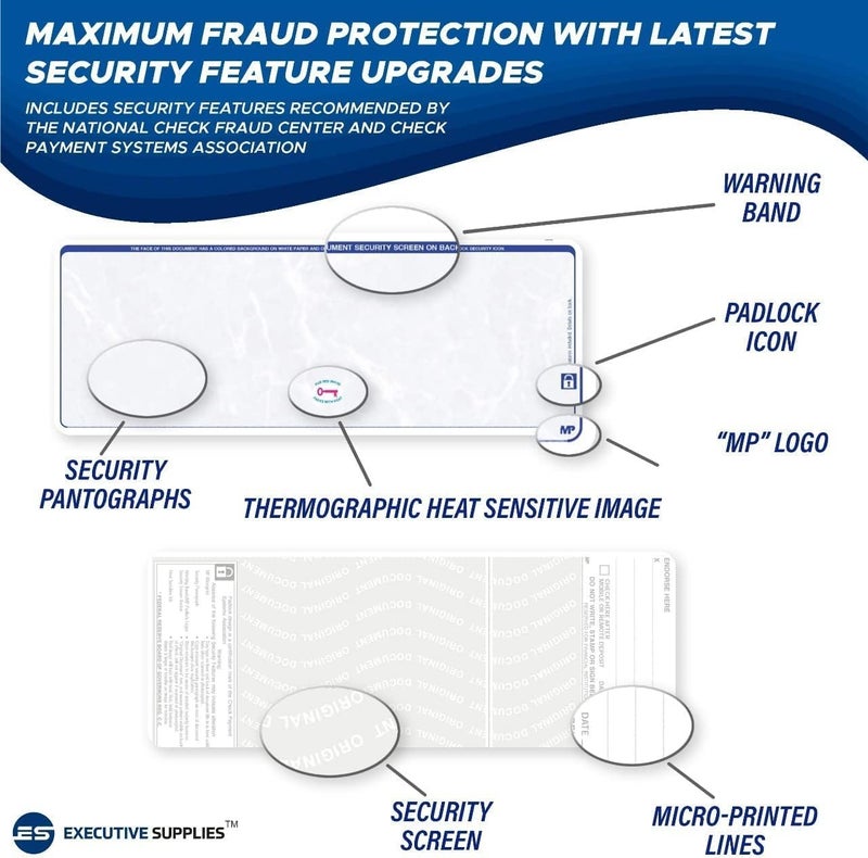 Executive Supplies 100 Blank Check Stock-Check on Top-Blue Marble Pattern-Compatible with Quickbooks*,Quicken,Versacheck and More-(100 Laser Security Sheets-8.5''x11'' #24)-Made in USA with Pride! - Image 4